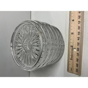 Set of 6 Vintage Cut Glass Coasters | Starburst Pattern Heavy Glass 4” Diameter